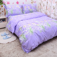 Thời trang hoa lớn màu tím ấm áp giường bông đơn giản vỏ gối chăn đơn mảnh ba hoặc bốn bộ mẫu ga giường đẹp