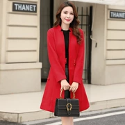 Phần dài Slim Phiên bản Hàn Quốc của màu rắn Áo len dài tay ngọt ngào Phụ nữ giả chất liệu áo khoác len - Trung bình và dài Coat
