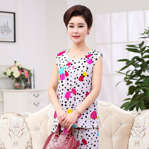 Phụ nữ trung niên của nhân tạo bông phù hợp với không tay cotton áo mùa hè mẹ nạp bông kích thước lớn dịch vụ nhà áo sơ mi