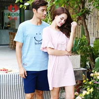 Tốt sóng mùa hè nhà dịch vụ nam giới và phụ nữ cha mẹ và con cotton vòng cổ ngắn tay đồ ngủ phù hợp với nightdress HJZ1806 bộ pijama