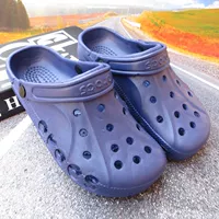 Летняя пляжная обувь, тапочки в стиле Crocs, повседневные босоножки, темно-синие мюли, крупный округлый носок