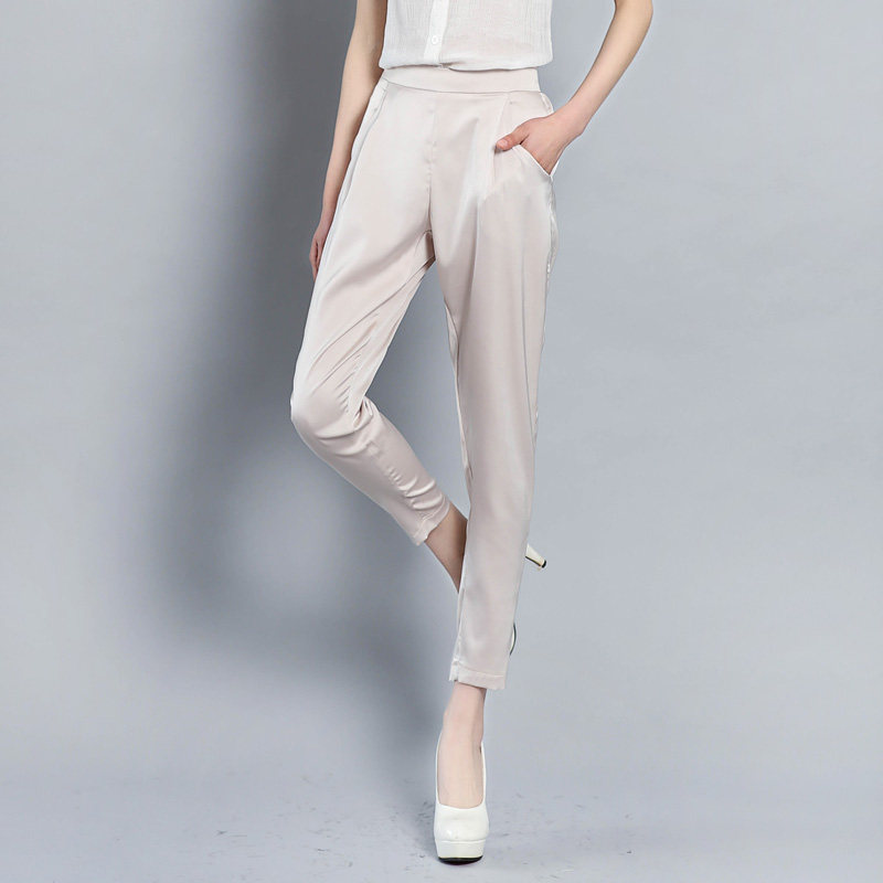 2018 mùa thu mới Châu Âu và Mỹ cao cấp mô phỏng quần hậu cung lụa chín quần giản dị kích thước lớn lụa nữ quần