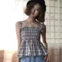 Slim mỏng kẻ sọc yếm trong Hàn Quốc phiên bản 2018 mùa hè mới hoang dã gấp nhỏ tươi áo sơ mi ngắn phụ nữ đồ vest nữ
