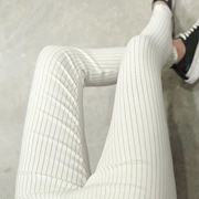 Phiên bản Hàn Quốc của quần sọc đen trắng mùa hè mới eo cao co giãn chặt chẽ quần chín quần học sinh cỡ lớn quần mỏng