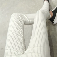 Phiên bản Hàn Quốc của quần sọc đen trắng mùa hè mới eo cao co giãn chặt chẽ quần chín quần học sinh cỡ lớn quần mỏng quần nữ công sở
