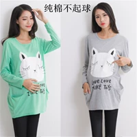 Đầm mới cho bà bầu thời trang Áo thun mùa xuân và mùa thu dài tay cỡ lớn Áo sơ mi cotton nữ Hàn Quốc áo bà bầu đẹp