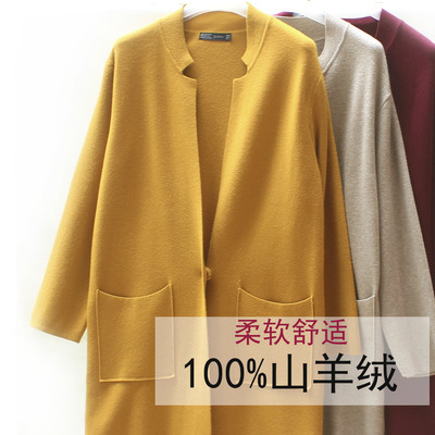 taobao agent Demi-season velvet woolen long sweater, shawl, jacket, increased thickness, plus size, mid-length