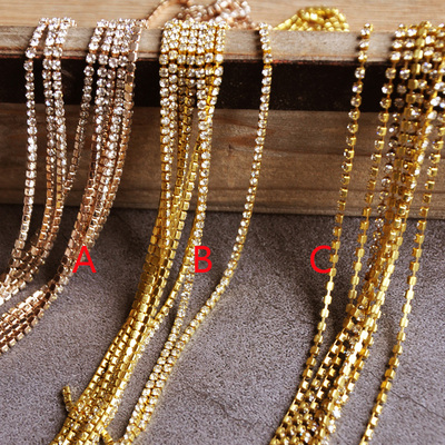 taobao agent Clothing auxiliary materials 2 mm wide gold rhinestone chain metal lace HB17030704 2.8 yuan/meter