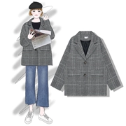Chuối chuối Hàn Quốc tính khí lỏng mỏng phù hợp với cổ áo retro hit màu mỏng kẻ sọc áo khoác nữ mùa thu