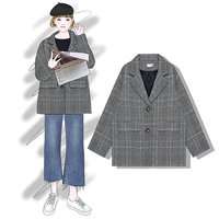 Chuối chuối Hàn Quốc tính khí lỏng mỏng phù hợp với cổ áo retro hit màu mỏng kẻ sọc áo khoác nữ mùa thu váy nữ