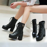 Giày nữ mùa đông dày với giày cao đến mắt cá chân Giày cao gót cỡ lớn giày boot nữ xịn