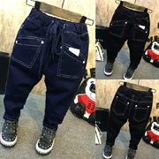 Quần bé trai lớn 2018 thu đông 2018 quần jeans bé 3 tuổi 3 quần đen 4 rộng 5 thun 6 trẻ 7