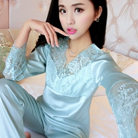 Thanh lịch mới sexy băng lụa đồ ngủ phụ nữ mùa xuân và mùa hè dài tay lụa ren thêu đồ ngủ thiết lập nhà dịch vụ mùa thu đồ bộ ống rộng