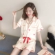 Bộ đồ ngủ nữ bằng lụa mùa hè Hàn Quốc mỏng gợi cảm dễ thương lụa ngắn tay hai mảnh phù hợp với mùa xuân và mùa thu nhà dịch vụ trái tim đào - Giống cái