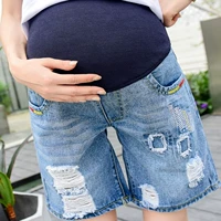 XL quần áo thai sản 200 kg mùa hè nạp chất béo mm denim lỏng quần short bên ngoài mặc dạ dày lift quần 5 điểm phụ nữ mang thai xà cạp quan ao bau