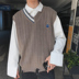 CRJD Hàn Quốc chic gió cao đẳng gió V-Cổ áo len vest phim hoạt hình thêu vài sinh viên áo len thủy triều Cặp đôi áo len