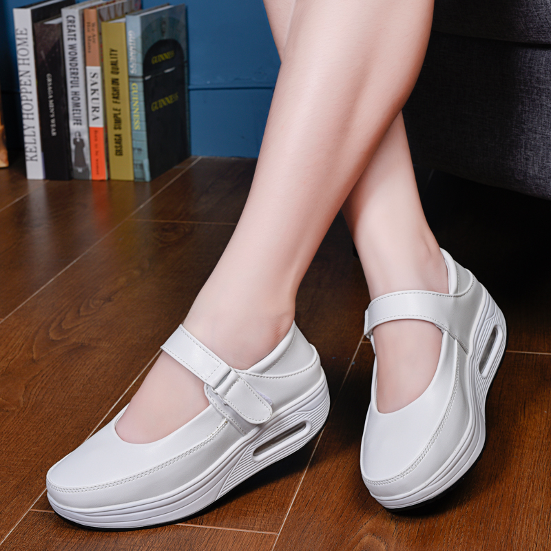 8035 / White (Small)2021 spring and autumn Women's Shoes Thick bottom Muffin Slope heel Women's shoes comfortable non-slip Mom shoes white Nurse shoes Rocking shoes