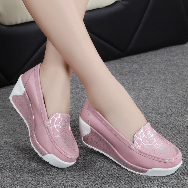 916 / Pink2021 spring and autumn Women's Shoes Thick bottom Muffin Slope heel Women's shoes comfortable non-slip Mom shoes white Nurse shoes Rocking shoes