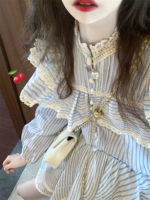 Ретро кружевная демисезонная рубашка, комплект, юбка, французский ретро стиль, с вышивкой