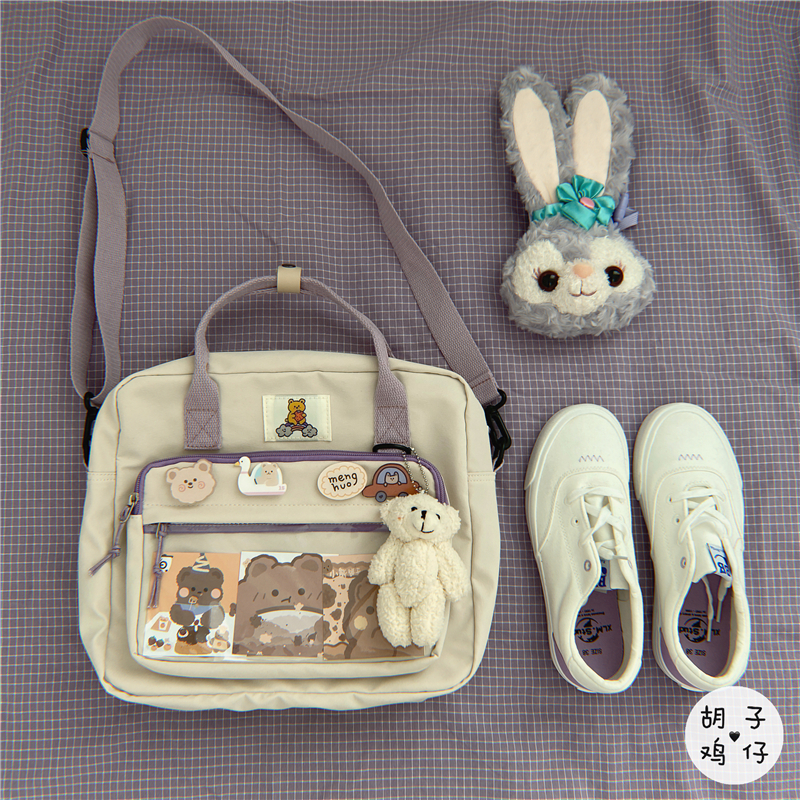 Rice White + Blush Bearsolar system Harajuku Academic atmosphere lovely girl student Inclined shoulder bag female the republic of korea ins Retro campus Versatile The single shoulder bag