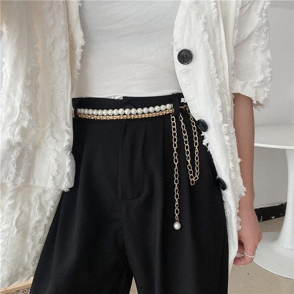 Металлическая универсальная модная цепочка из жемчуга, ханьфу, платье, рубашка, костюм, аксессуар, ремень