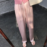 Розовые летние шифоновые шелковые штаны, свободный прямой крой