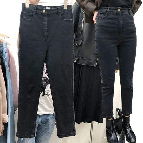 Осенние черные джинсы, приталенные эластичные штаны, большой размер, высокая талия, свободный прямой крой