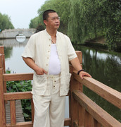 Trung niên và người đàn ông tuổi của phù hợp với ngắn tay mùa xuân và mùa hè bông để tăng chất béo lỏng phiên bản của trang phục quốc gia Trung Quốc cải thiện Tang phù hợp với