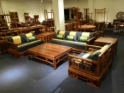 Nội thất gỗ gụ Hedgekey gỗ hồng sắc sofa gỗ gụ sofa gỗ rắn Wanzi sofa 1 + 2 + 3 phòng khách hiện đại Trung Quốc - Bộ đồ nội thất