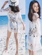 Кофты для пляжа 性感镂空中长款针织衫外套宽松夏沙滩度假防晒衣女比基尼泳衣罩衫