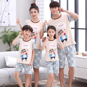 Có thể mặc dễ thương cha mẹ và con đồ ngủ mùa hè gia đình của ba phụ nữ bông ngắn tay hai mảnh phù hợp với mẹ và con trai mùa hè bốn