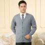 Cha cardigan áo khoác trung niên đan cashmere áo v- cổ người đàn ông mùa xuân và mùa thu mỏng cũ cardigan áo len quần áo thời trang nam