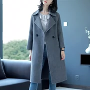 18 mùa thu và mùa đông áo gió mới của phụ nữ hai mặt phiên bản Hàn Quốc của bộ đồ len cổ áo len lông cừu dài - Áo khoác dài