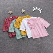 Elf cô gái bé mùa hè ngắn tay t-shirt màu rắn mỏng 0-2-3 năm tuổi cotton bé năm điểm tay áo thời trang t-shirt