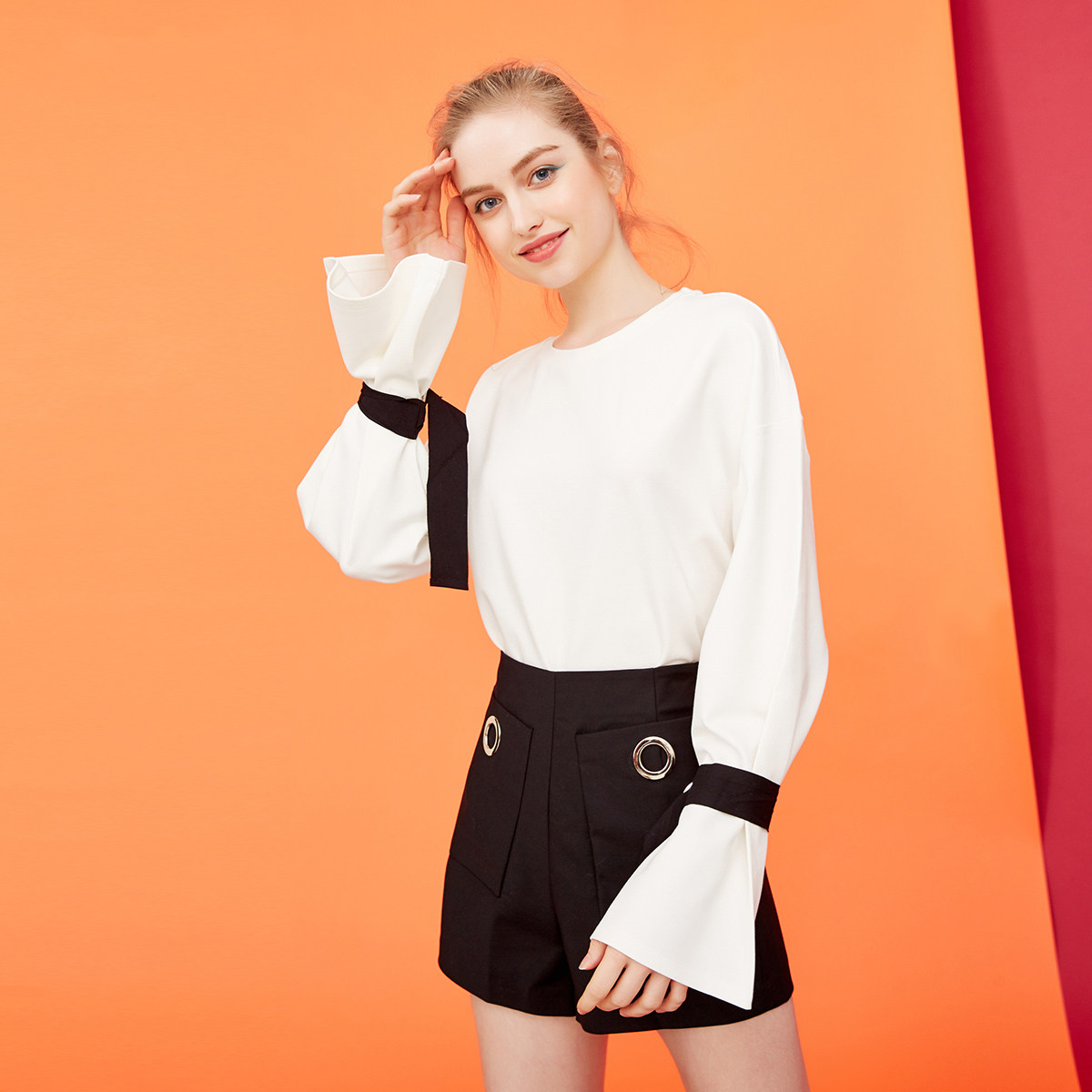 Vero Moda mới rộng miệng strappy tay áo căng đan T-shirt | 317302512