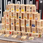 Trẻ em Domino Học sớm Hình dạng nhận thức Nhân vật Trung Quốc Số gỗ 100 miếng Động vật Khối domino Đồ chơi giáo dục