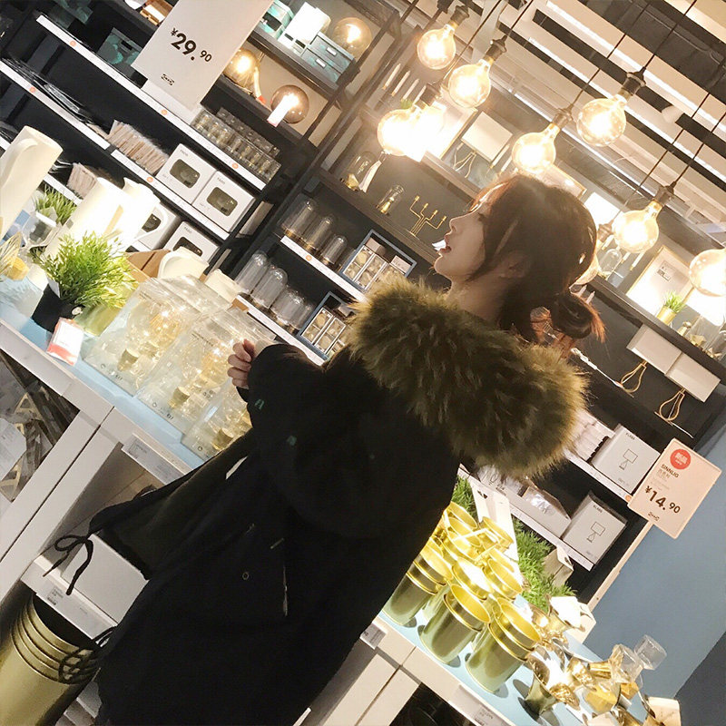Chống mùa giải phóng mặt bằng cotton quần áo 2018 mới mùa đông trùm đầu lớn cổ áo lông thú màu đen dày ấm Maori Parker coat phụ nữ