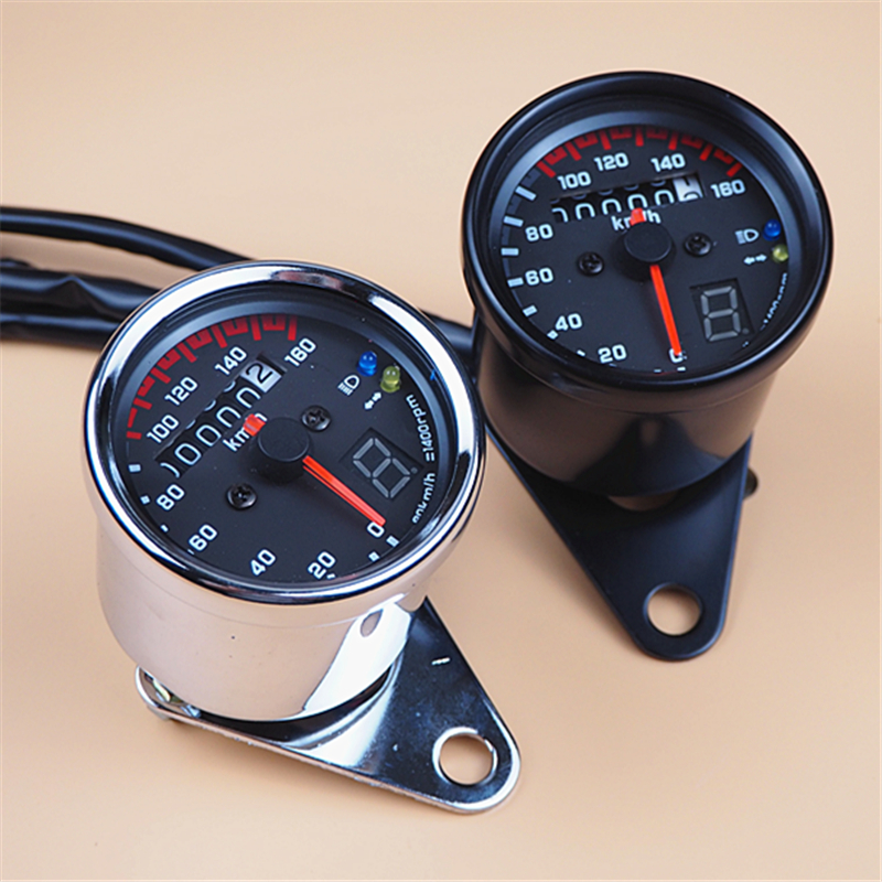 công tơ mét xe máy CG125 xe máy dụng cụ lắp ráp retro sửa đổi vỏ sắt đồng hồ LED với bánh răng số dặm mã đơn đồng hồ miễn phí vận chuyển cong to met đồng hồ điện tử xe taurus