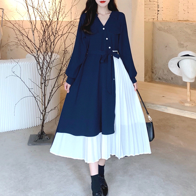 taobao agent Design autumn long skirt, dress, trend of season, bright catchy style, maxi length, plus size, french style, V-neckline