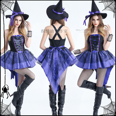 taobao agent Obesity increase code Halloween Halloween purple dovetail witch costume ghost festival uniform uniform