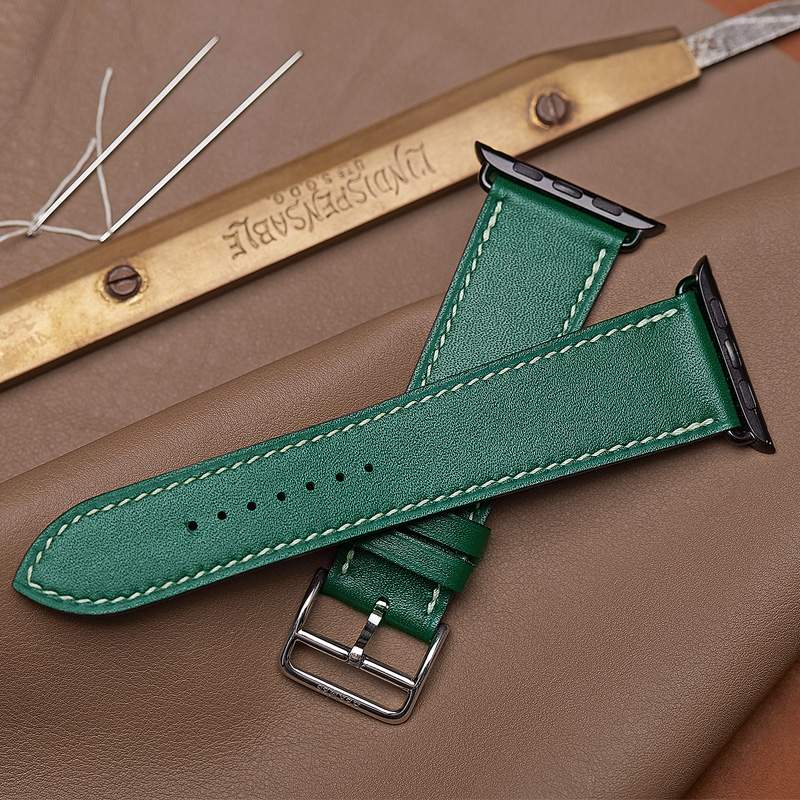 Blackish Greeniwatch Watch strap manual genuine leather apple watch Wrist watch Watch strap apply Apple Series 6 / 54 / 321