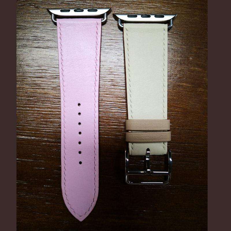 Cherry Powder, Rice White And Pottery Greyiwatch Watch strap manual genuine leather apple watch Wrist watch Watch strap apply Apple Series 6 / 54 / 321