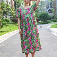 Шелковое элитное длинное платье, V-образный вырез, цветочный принт, оверсайз, длина макси, большой размер, свободный крой