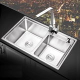 Кухонная раковина с двойной кусочкой для еды ручной работы бассейн ручной работы SUS304 из нержавеющей стали.