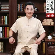 Phong cách Trung Quốc trang phục cổ đại Bộ đồ sinh nhật bộ trung niên cha ông nội quần áo tay ngắn ông già mùa hè cá tính - Trang phục dân tộc