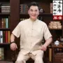 Phong cách Trung Quốc trang phục cổ đại Bộ đồ sinh nhật bộ trung niên cha ông nội quần áo tay ngắn ông già mùa hè cá tính - Trang phục dân tộc bộ thổ cẩm
