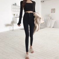 Đầu xuân mới eo cao quai ren bó sát quần legging nữ mặc mỏng mỏng chân dài quần bốt quần đen - Quần tây thường quần ngố nữ cao cấp