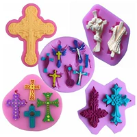 5 Jesus Silicone DIY Cross Fondant Silicone Khuôn Chất lỏng Silicone Khuôn mềm gốm Hướng dẫn sử dụng Vải nhỏ giọt khuôn làm bánh trung thu