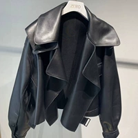SLN Jiang Shuying với đoạn 2019 mới bằng da mùa xuân bằng da nữ áo khoác ngắn cổ chữ V áo khoác da xe máy - Quần áo da áo vest da