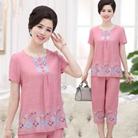 Bộ đồ ngủ cotton mùa hè của phụ nữ trung niên ngắn tay bông cotton bộ đồ ngủ lụa có thể đi ra ngoài quần áo giản dị đồ bộ bé gái